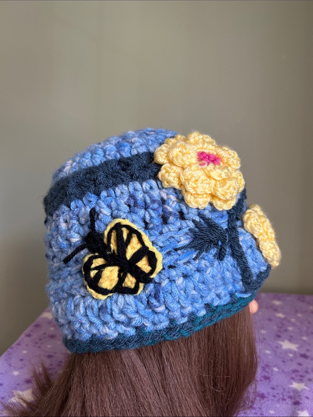 Crochet marigold flower beanie soft acrylic yarn new cute